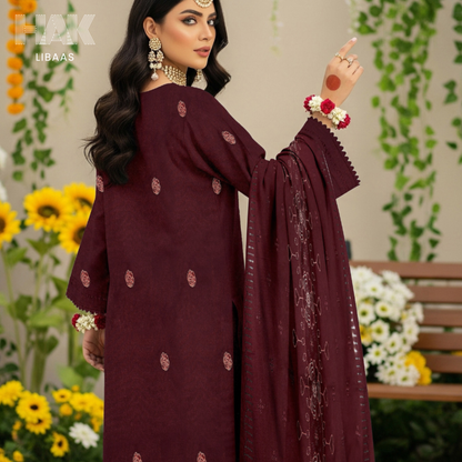 HAK Libaas HK-230D Peach Embroidered 3-Piece Suit