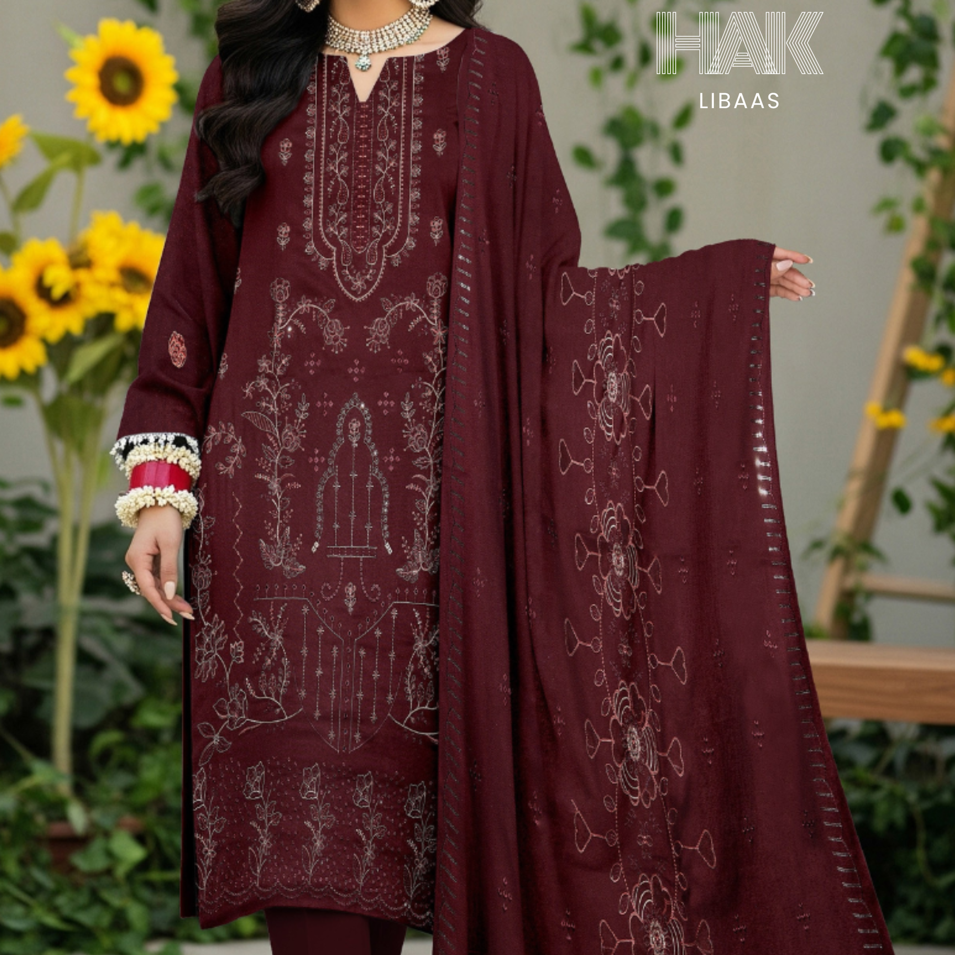 HAK Libaas HK-230D Peach Embroidered 3-Piece Suit