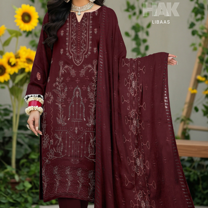 HAK Libaas HK-230D Peach Embroidered 3-Piece Suit