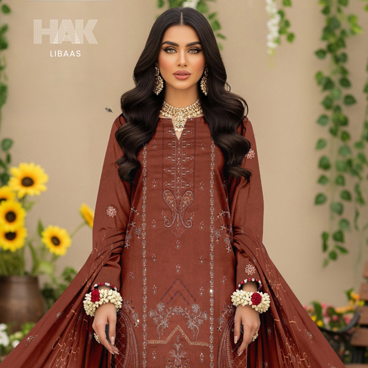 HAK Libaas HK-230E Peach Embroidered 3-Piece Suit