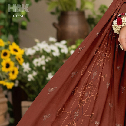 HAK Libaas HK-230E Peach Embroidered 3-Piece Suit