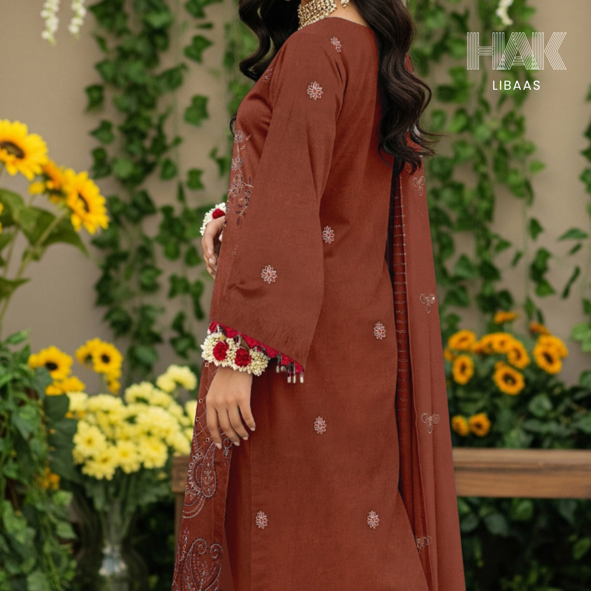 HAK Libaas HK-230E Peach Embroidered 3-Piece Suit