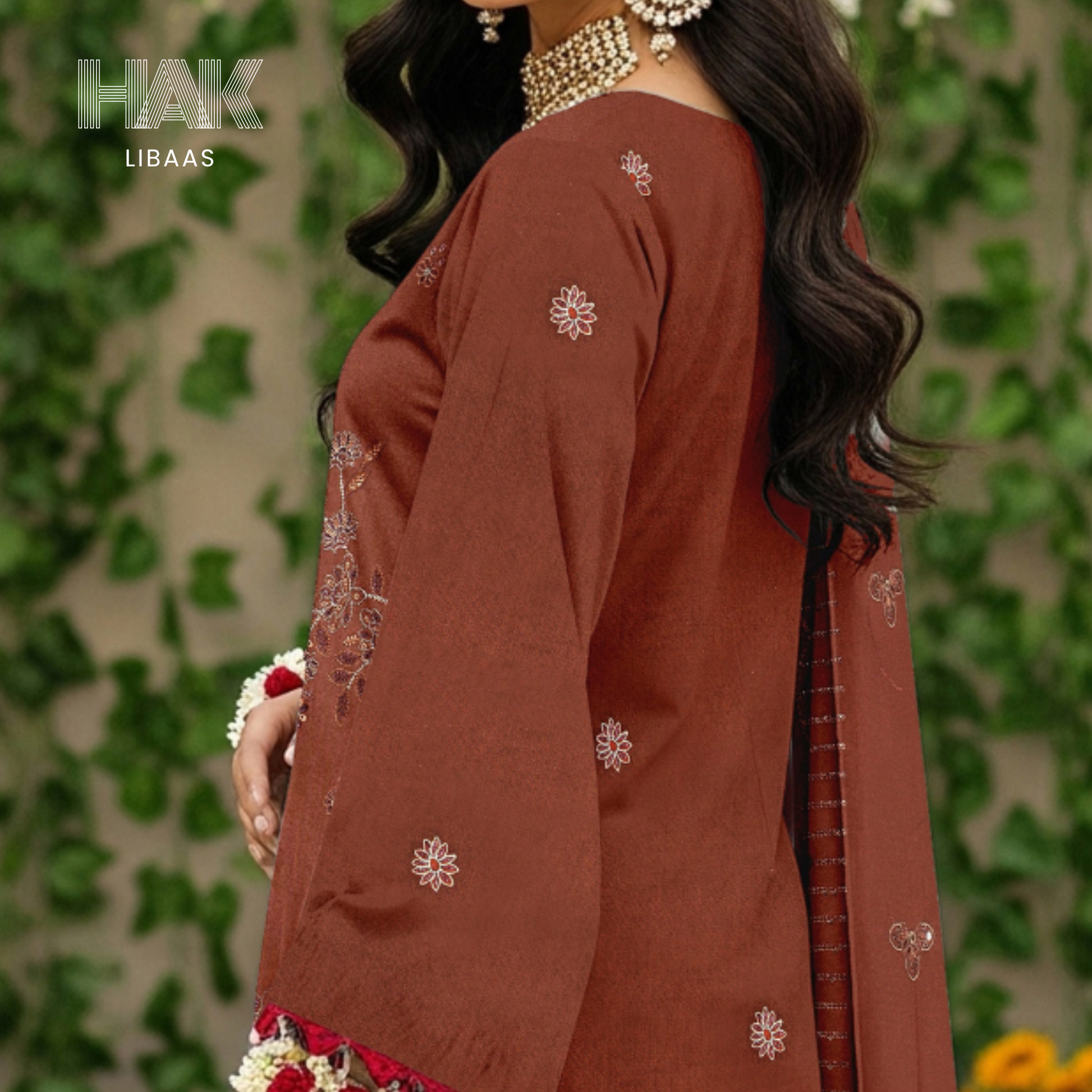 HAK Libaas HK-230E Peach Embroidered 3-Piece Suit