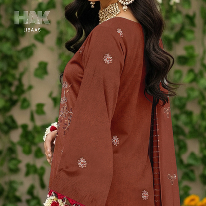 HAK Libaas HK-230E Peach Embroidered 3-Piece Suit