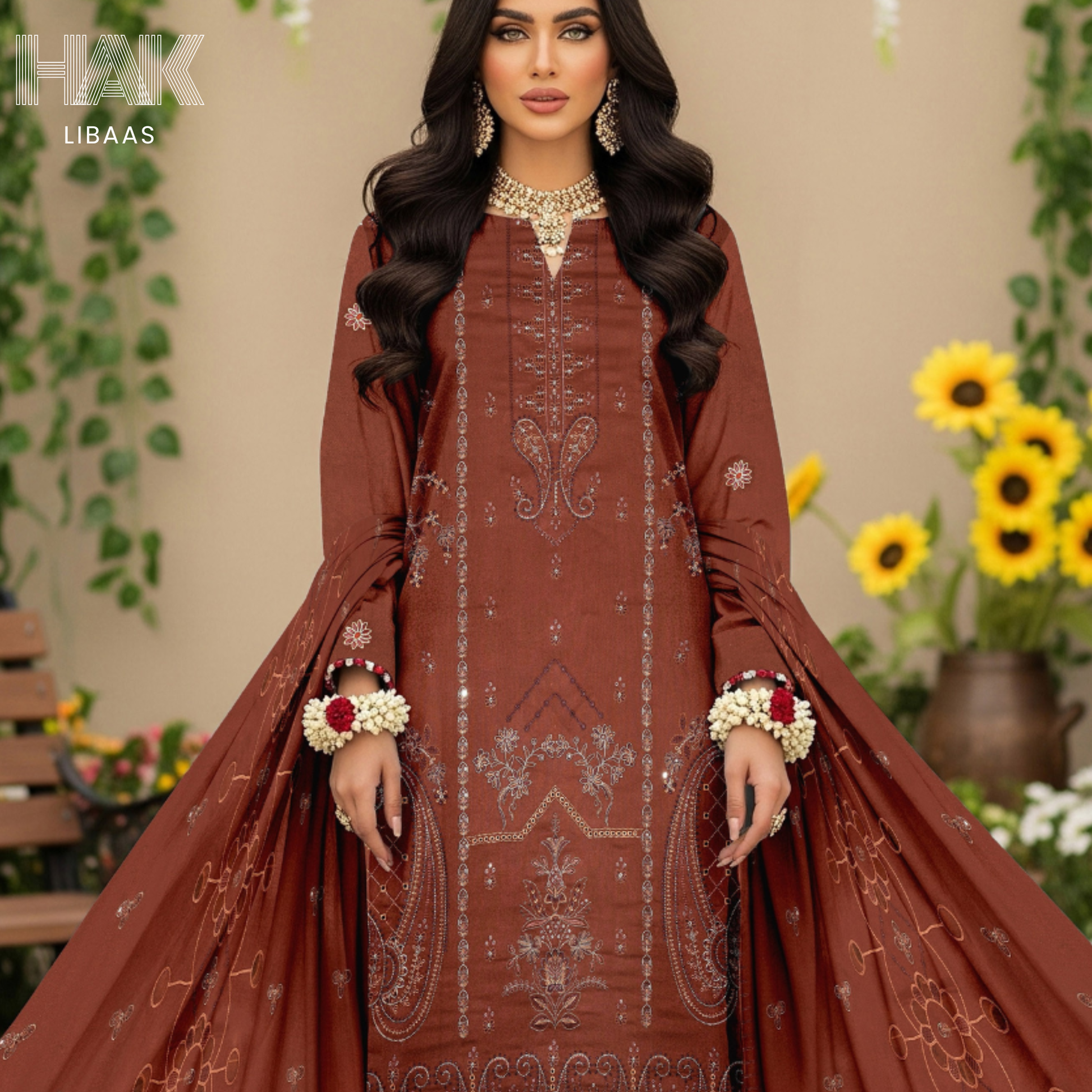 HAK Libaas HK-230E Peach Embroidered 3-Piece Suit