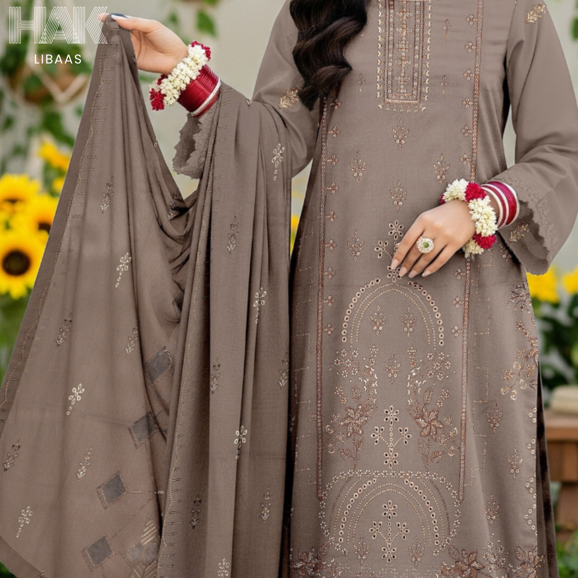 HAK Libaas HK-230F Peach Embroidered 3-Piece Suit