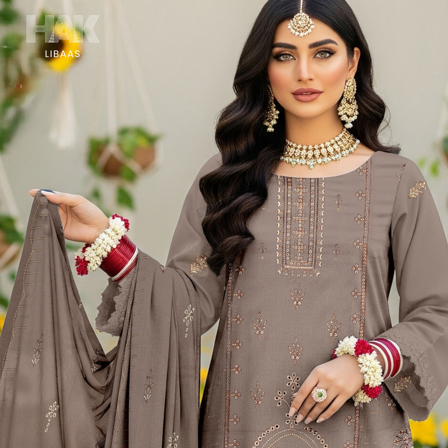 HAK Libaas HK-230F Peach Embroidered 3-Piece Suit