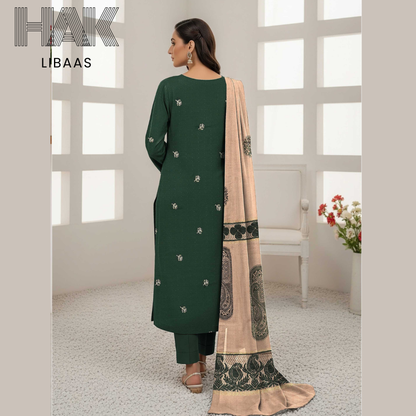 HAK Libaas DF-205A Premium Bana Dora Dhanak Embroidered 3 Piece Suit with Velvet Jacquard Shawl