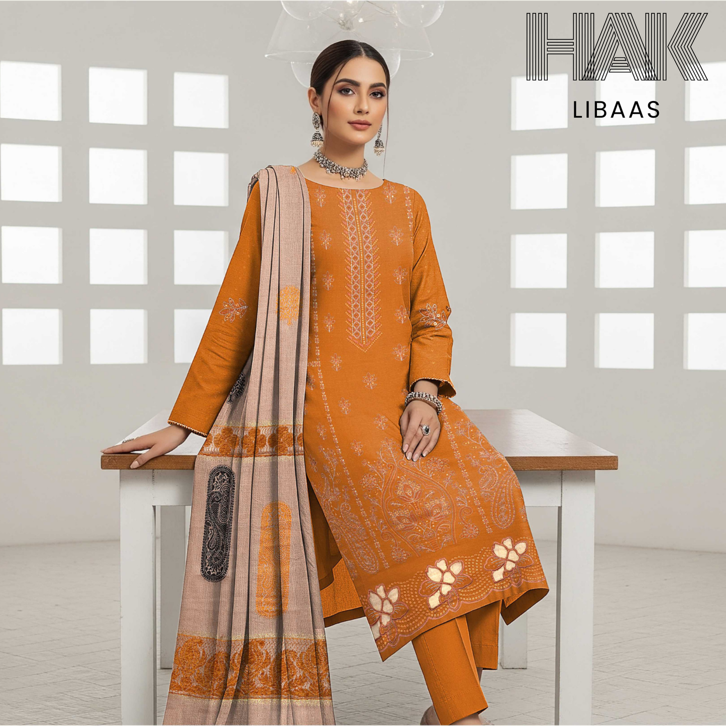 Premium Bana Dora Dhanak Embroidered Suit - HAK Libaas DF-205F