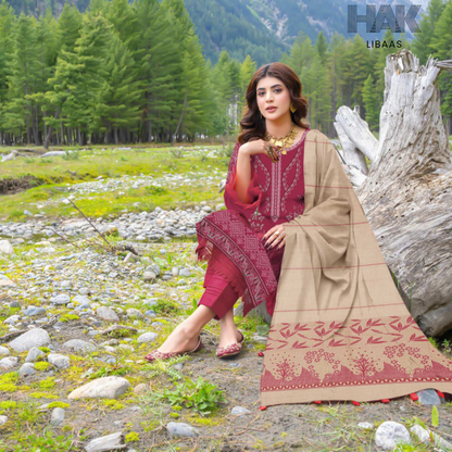 Luxury wool jacquard shawl with embroidered suit – HK-228A