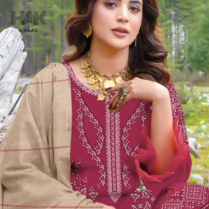 Luxury wool jacquard shawl with embroidered suit – HK-228A