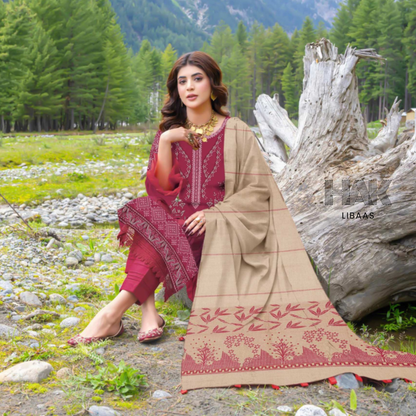 Luxury wool jacquard shawl with embroidered suit – HK-228A