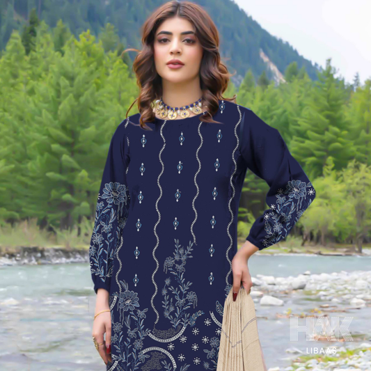 Luxury wool jacquard shawl with embroidered suit – HK-228B