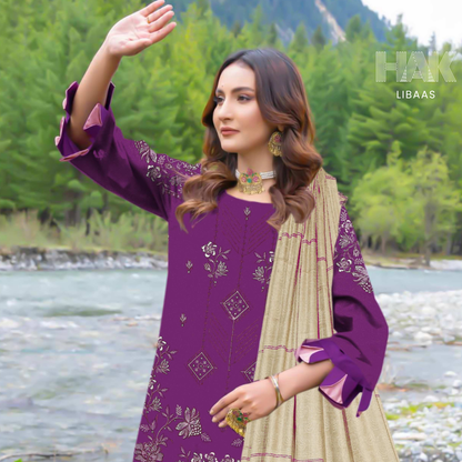 Luxury wool jacquard shawl with embroidered suit – HK-228C