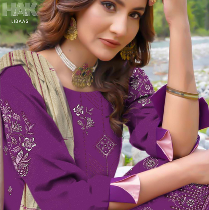 Luxury wool jacquard shawl with embroidered suit – HK-228C