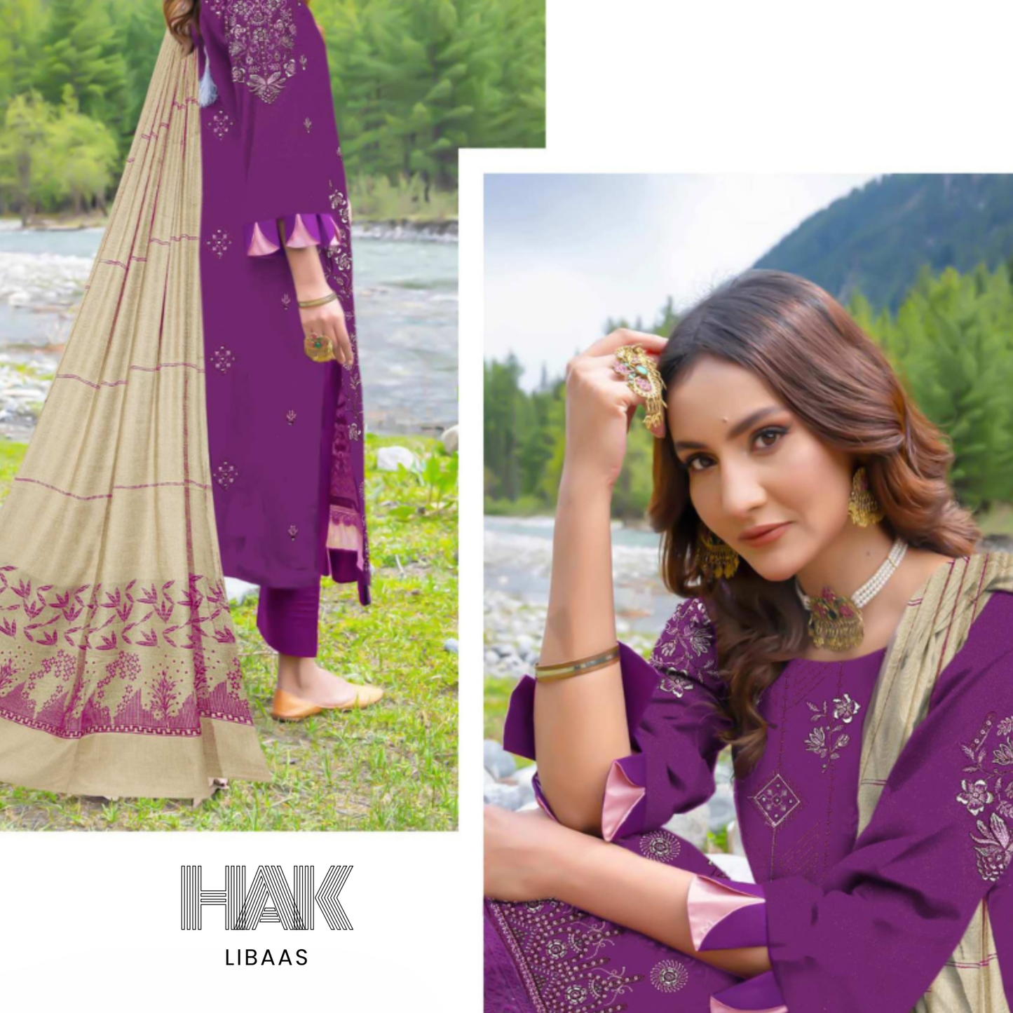 Luxury wool jacquard shawl with embroidered suit – HK-228C