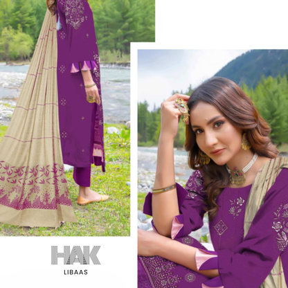 Luxury wool jacquard shawl with embroidered suit – HK-228C