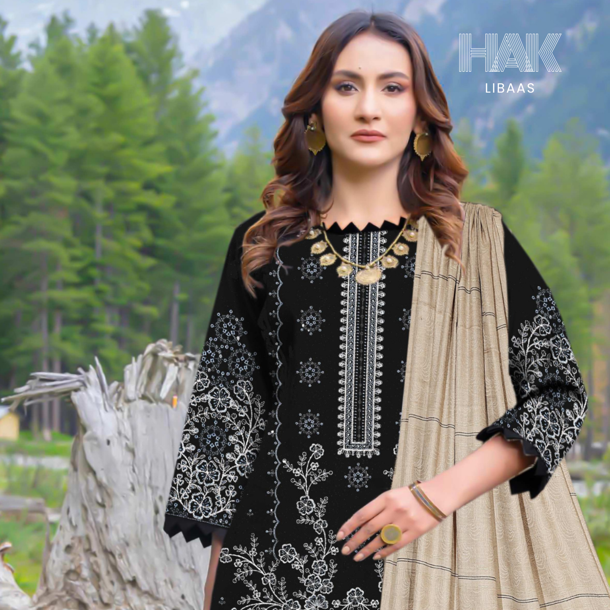 Luxury wool jacquard shawl with embroidered suit – HK-228D