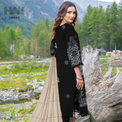Luxury wool jacquard shawl with embroidered suit – HK-228D