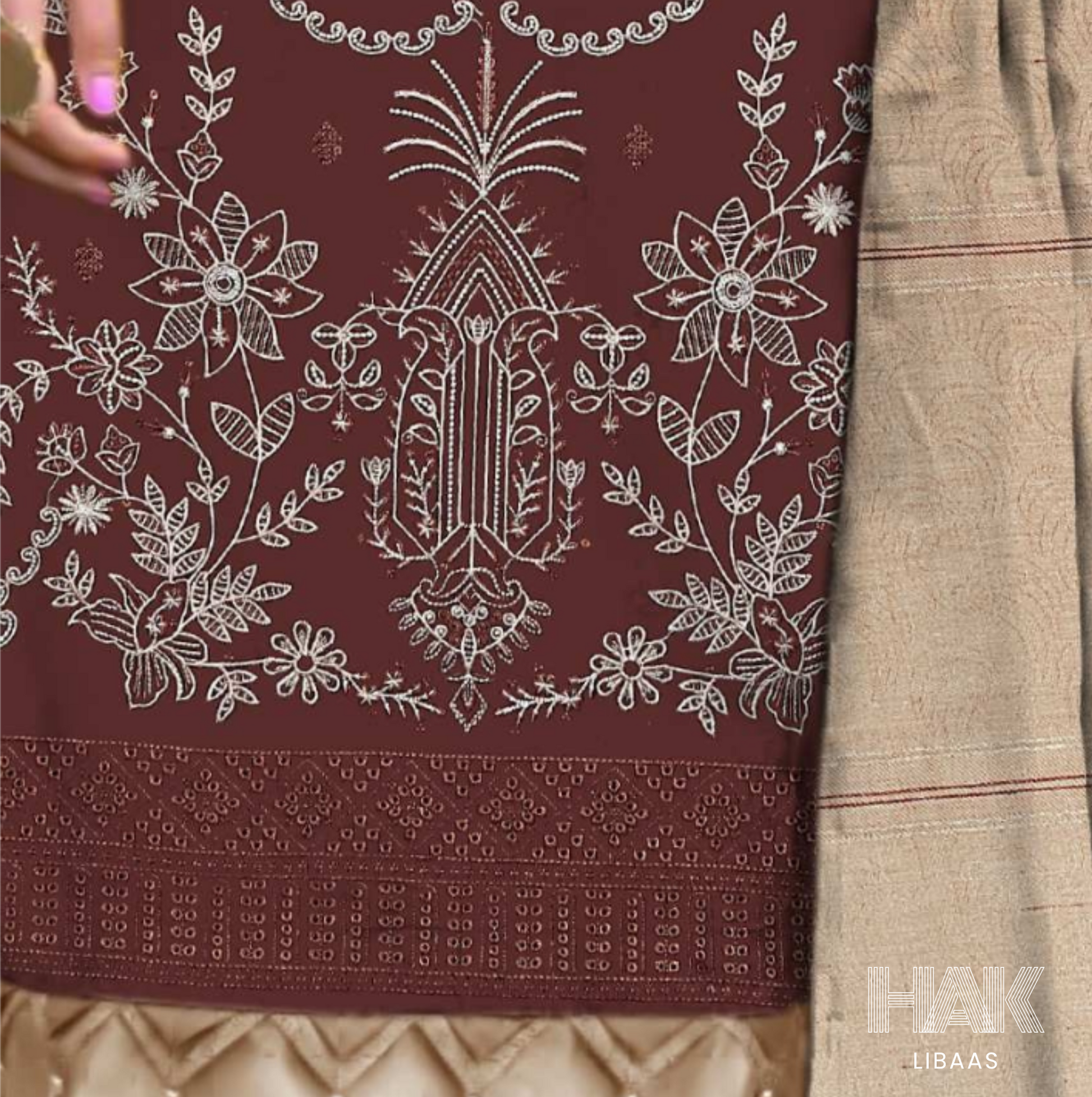 Luxury wool jacquard shawl with embroidered suit – HK-228E