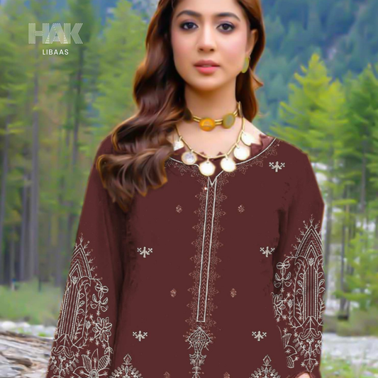 Luxury wool jacquard shawl with embroidered suit – HK-228E