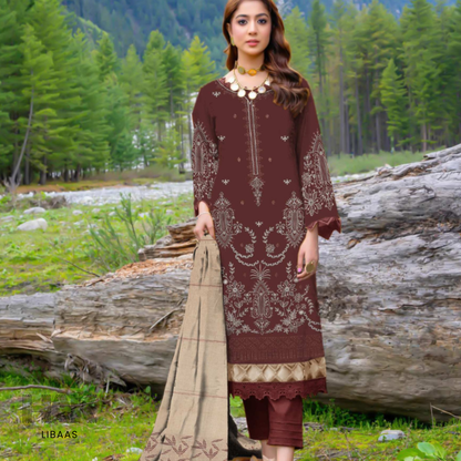 Luxury wool jacquard shawl with embroidered suit – HK-228E