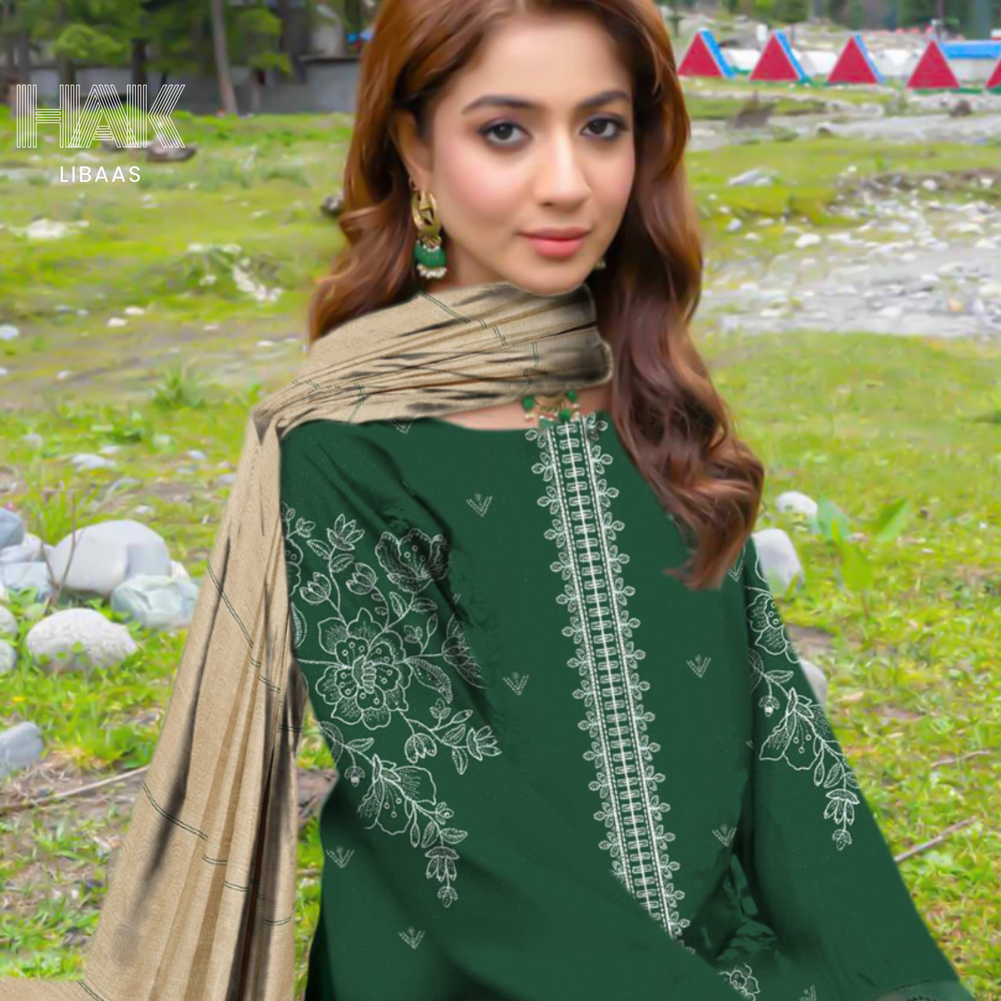 Luxury wool jacquard shawl with embroidered suit – HK-228F