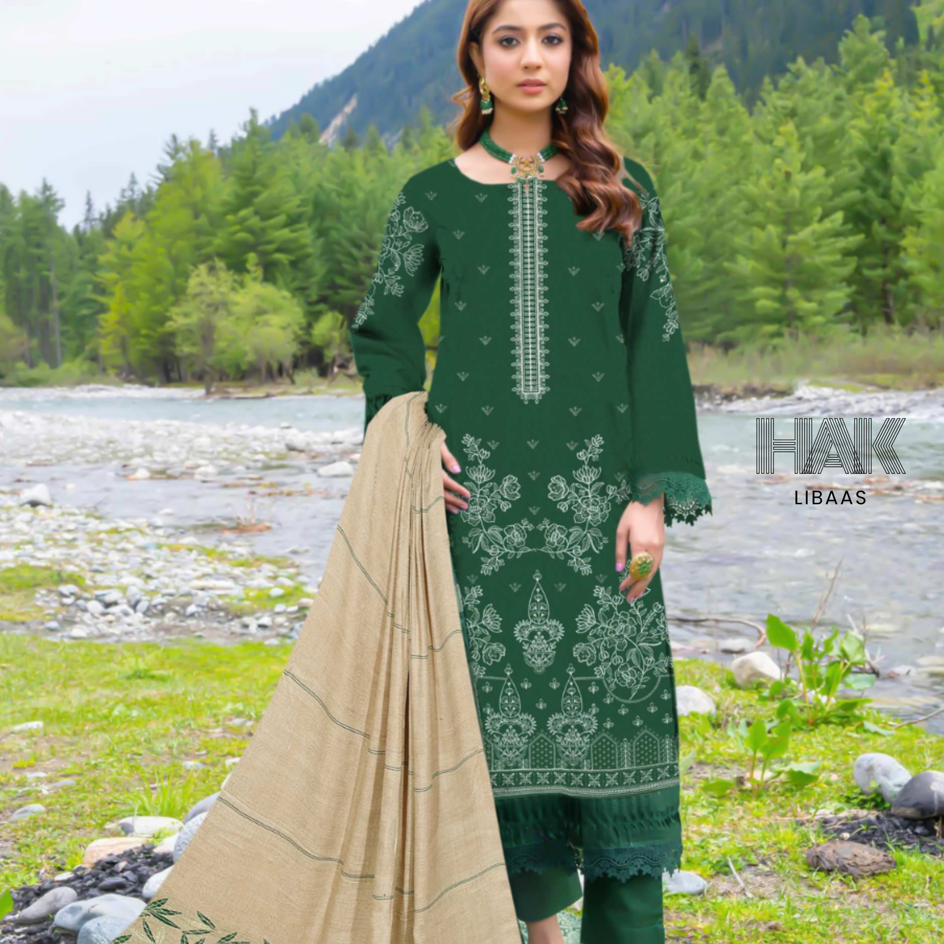 Luxury wool jacquard shawl with embroidered suit – HK-228F