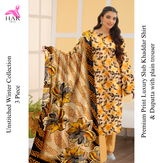 HAK Libaas Sapphire Inspired 3-Piece Slub Khaddar Suit HK-208