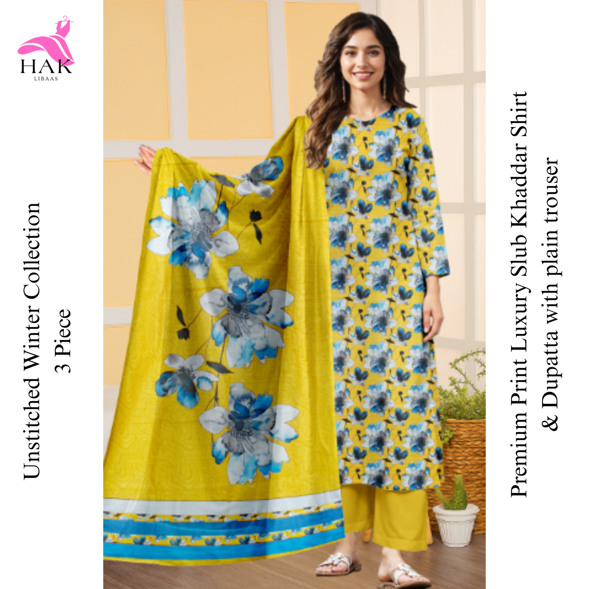 HAK Libaas Sapphire Inspired 3-Piece Slub Khaddar Suit HK-211