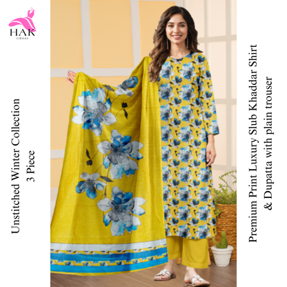 HAK Libaas Sapphire Inspired 3-Piece Slub Khaddar Suit HK-211