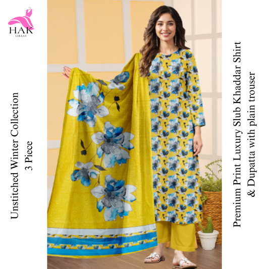 HAK Libaas Sapphire Inspired 3-Piece Slub Khaddar Suit HK-211