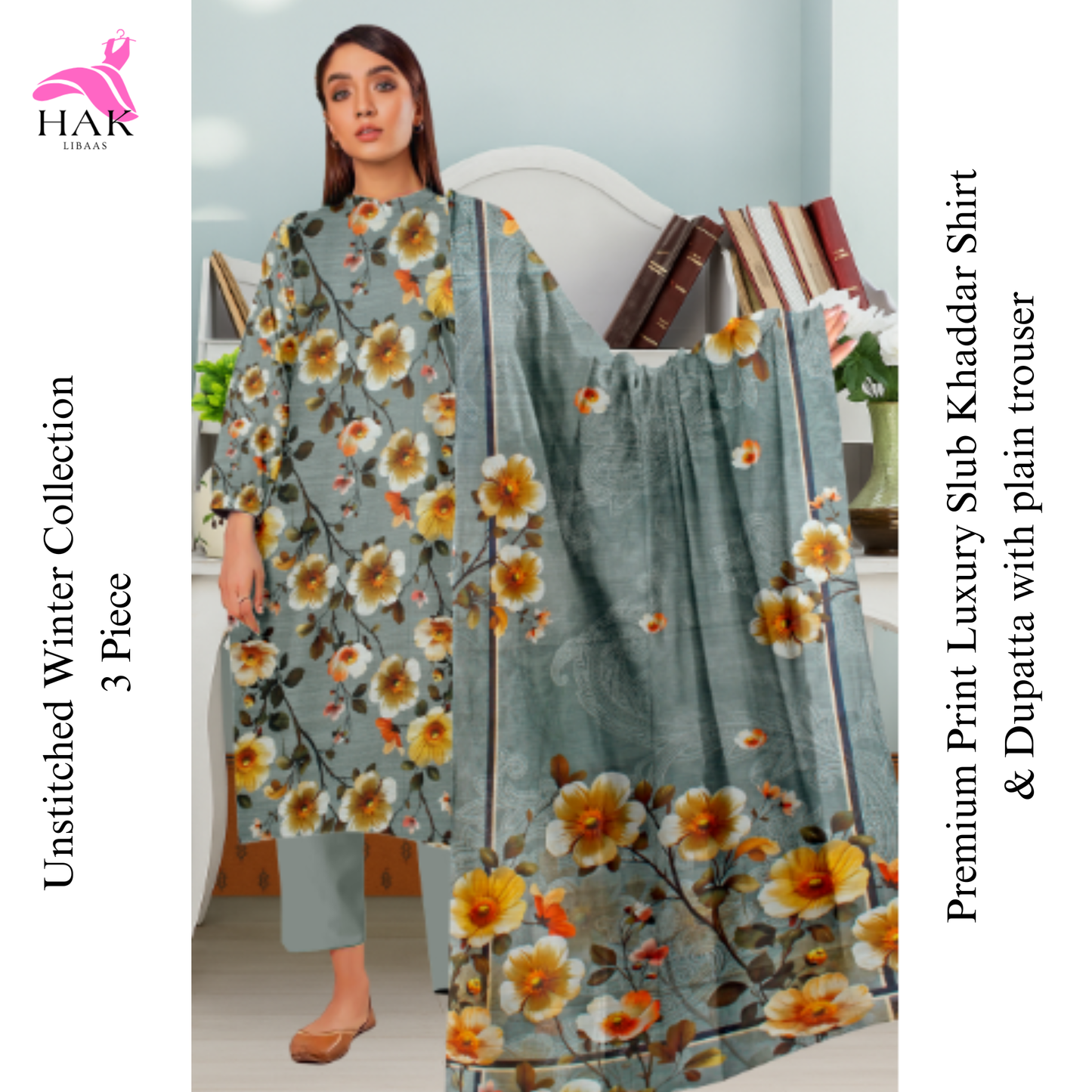 HAK Libaas Sapphire Inspired 3-Piece Slub Khaddar Suit HK-213