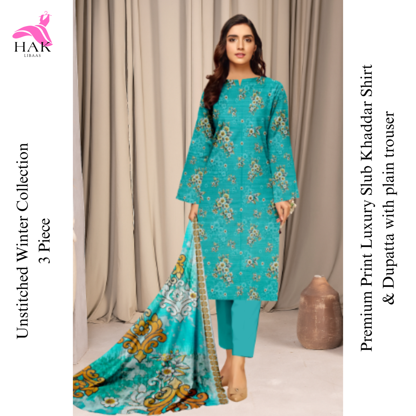 HAK Libaas Sapphire Inspired 3-Piece Slub Khaddar Suit HK-214