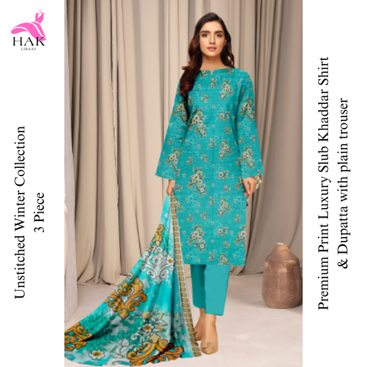 HAK Libaas Sapphire Inspired 3-Piece Slub Khaddar Suit HK-214
