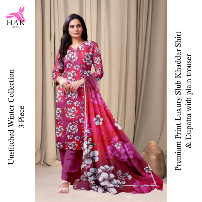 HAK Libaas Sapphire Inspired 3-Piece Slub Khaddar Suit HK-218