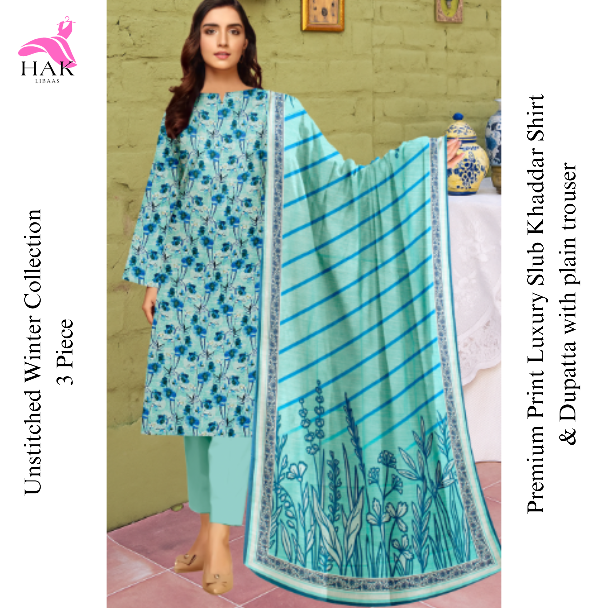 HAK Libaas Sapphire Inspired 3-Piece Slub Khaddar Suit HK-220