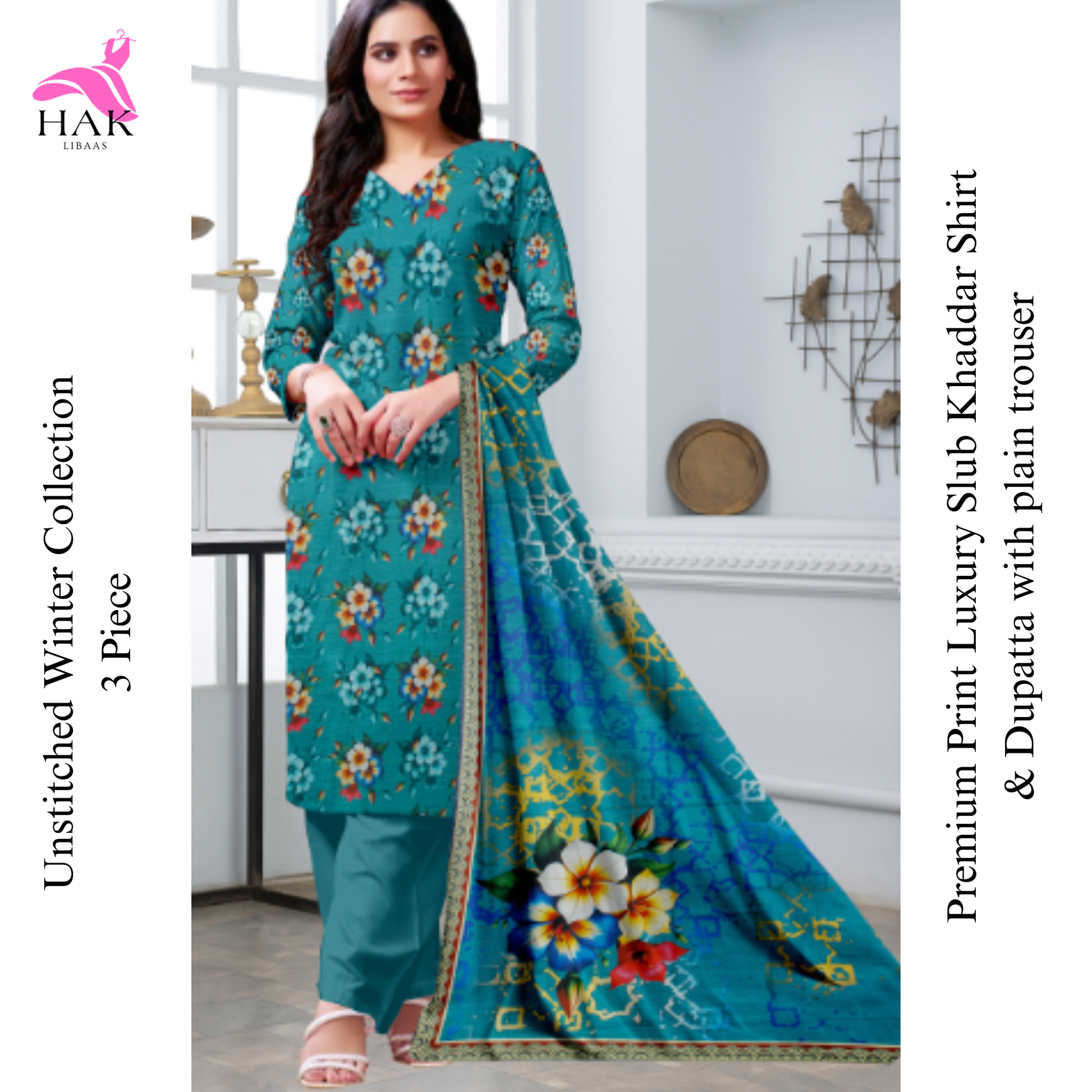 HAK Libaas Sapphire Inspired 3-Piece Slub Khaddar Suit HK-222