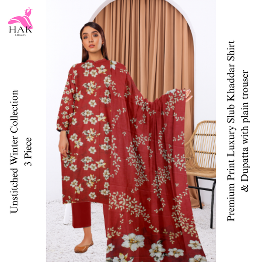 HAK Libaas Sapphire Inspired 3-Piece Slub Khaddar Suit HK-223