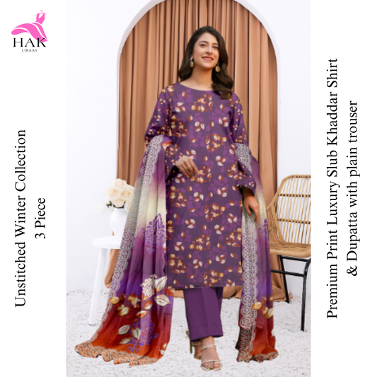 HAK Libaas Sapphire Inspired 3-Piece Slub Khaddar Suit HK-224