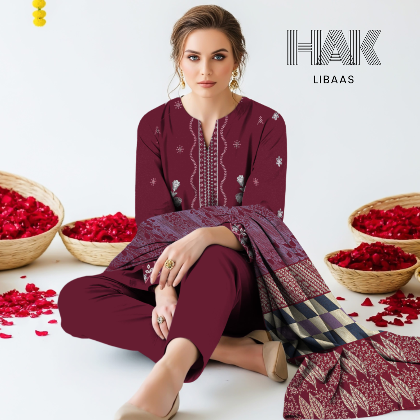 Premium Winter Dhanak Sequence Embroidered Suit - AF-203A by HAK Libaas