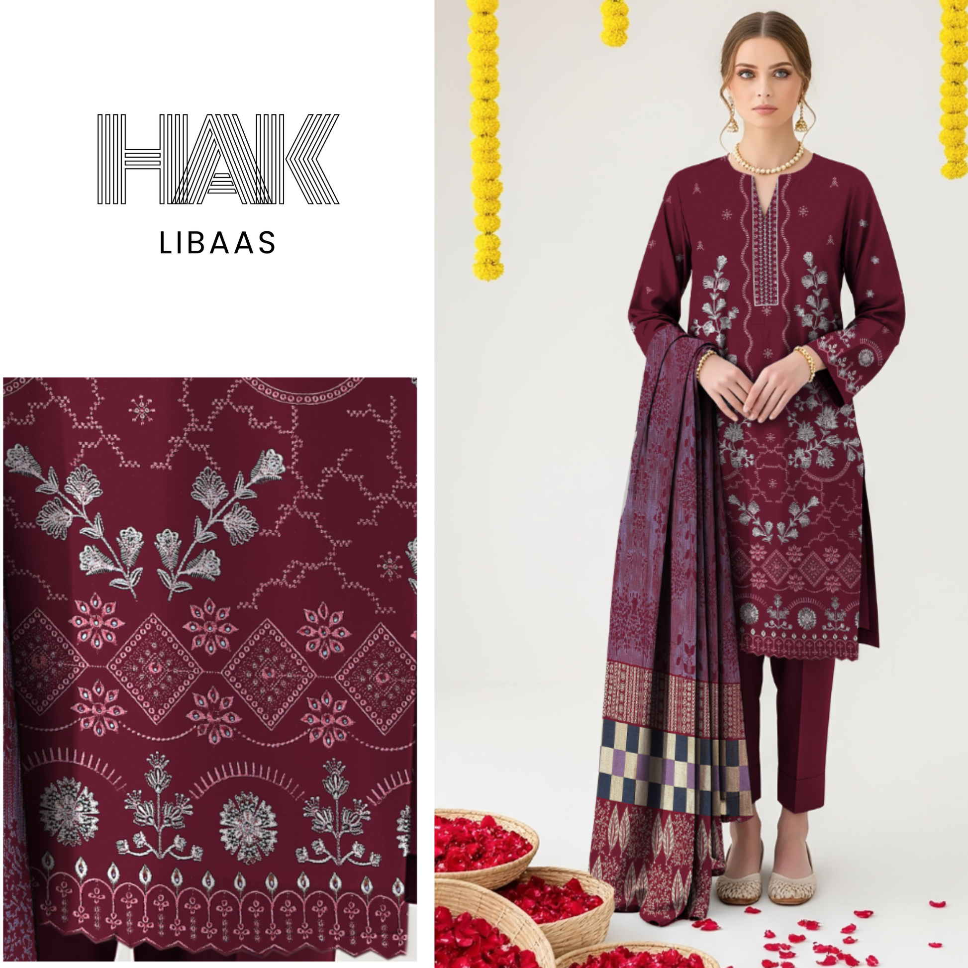 Premium Winter Dhanak Sequence Embroidered Suit - AF-203A by HAK Libaas