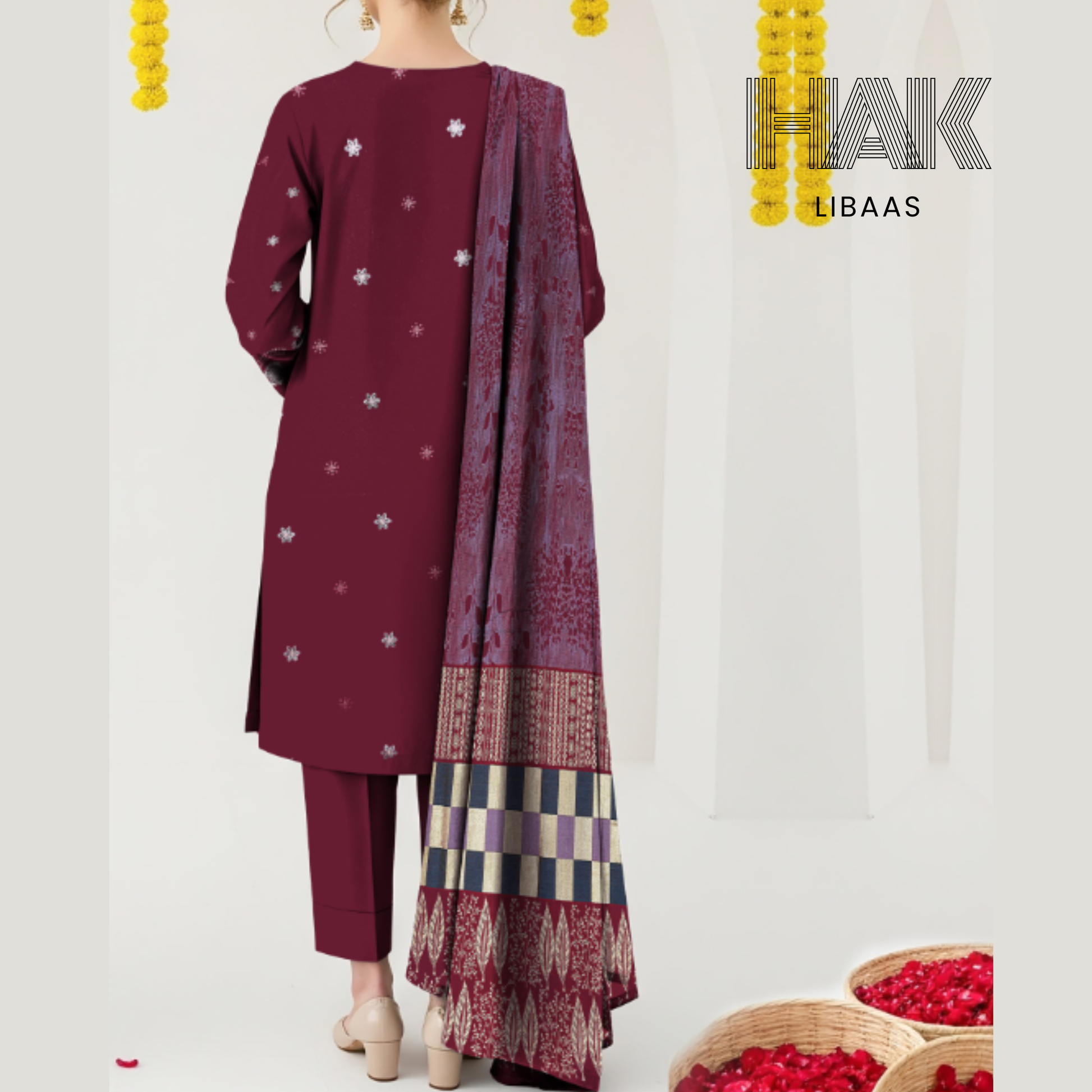 Premium Winter Dhanak Sequence Embroidered Suit - AF-203A by HAK Libaas