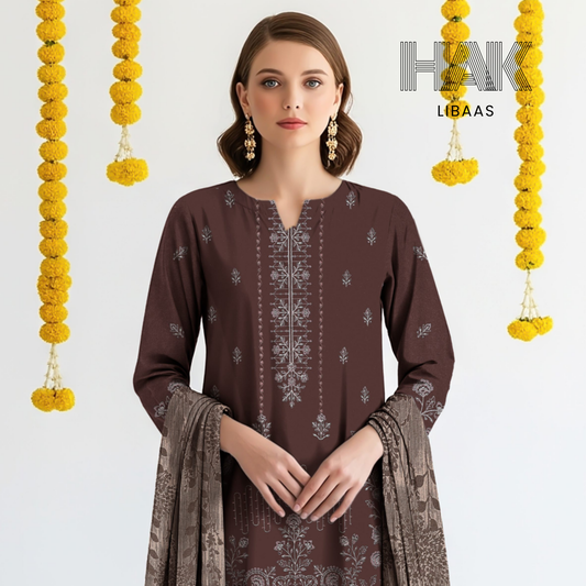 Premium Winter Dhanak Sequence Embroidered Suit – AF-203B by HAK Libaas