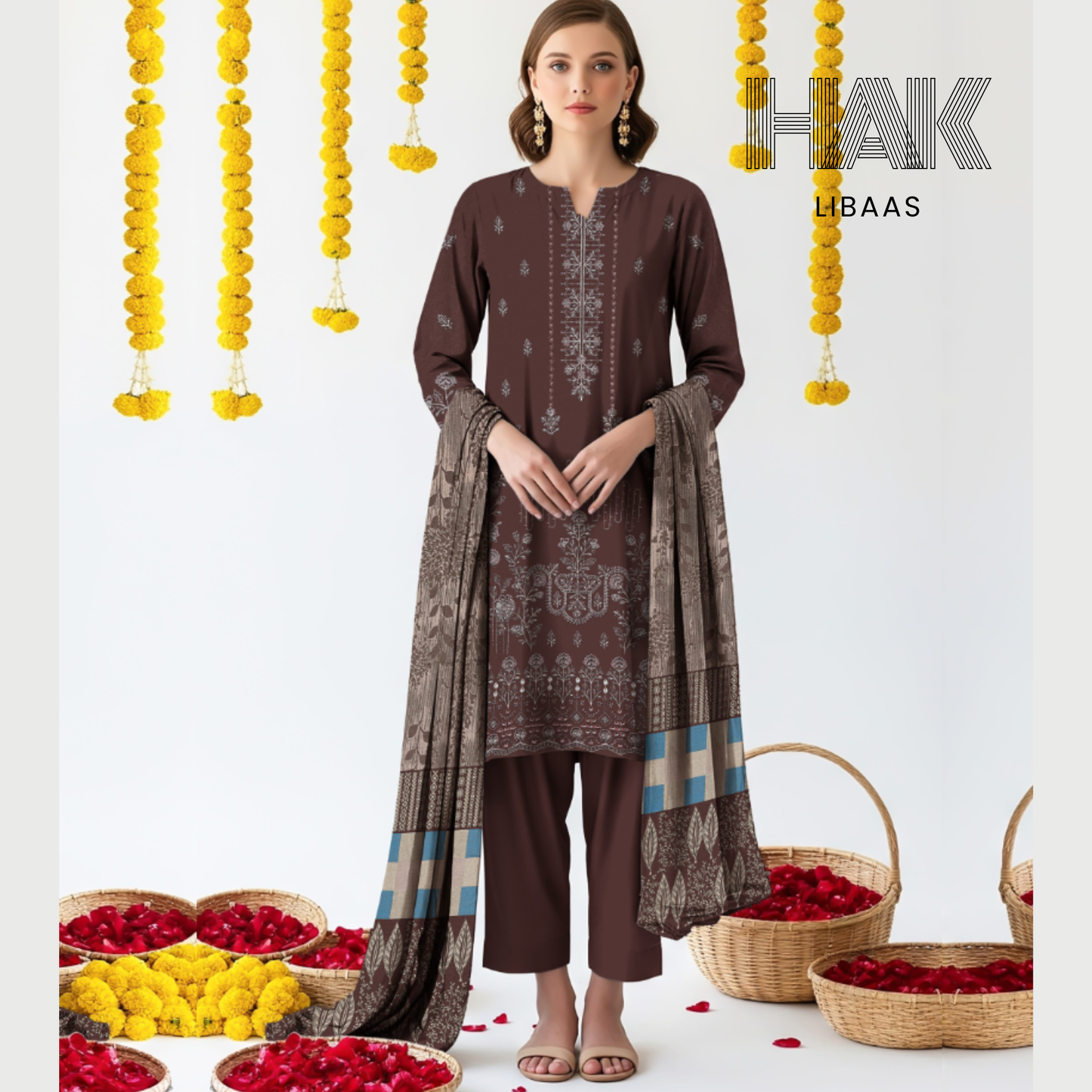 Premium Winter Dhanak Sequence Embroidered Suit – AF-203B by HAK Libaas