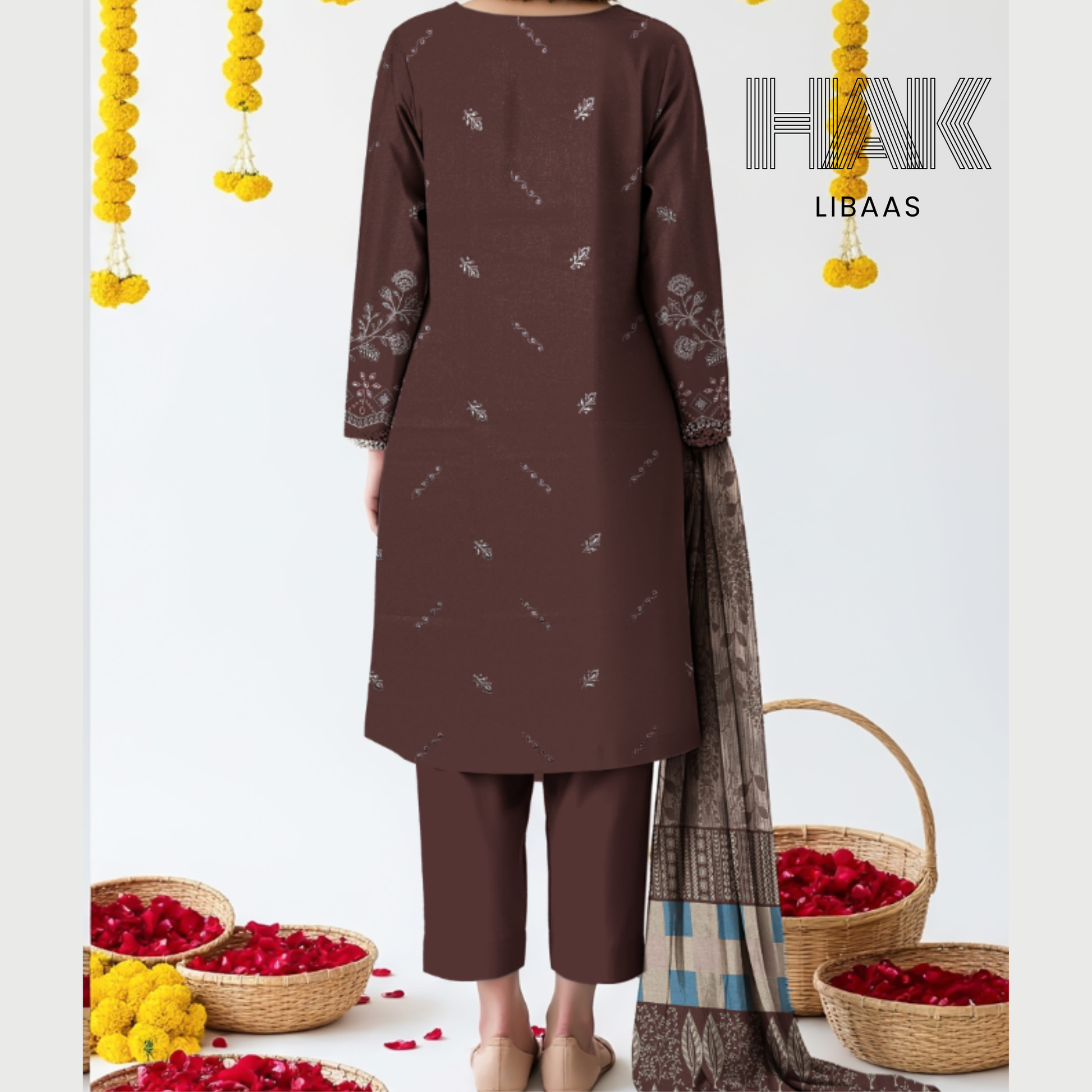 Premium Winter Dhanak Sequence Embroidered Suit – AF-203B by HAK Libaas