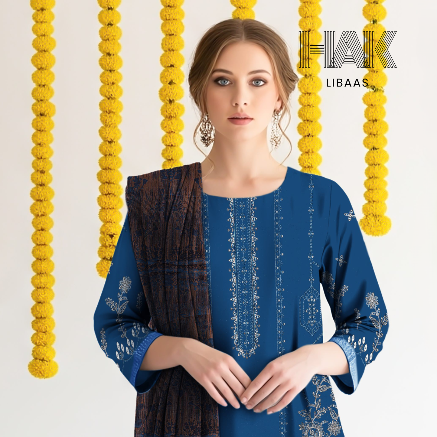 Premium Winter Dhanak Sequence Embroidered Suit – AF-203C by HAK Libaas