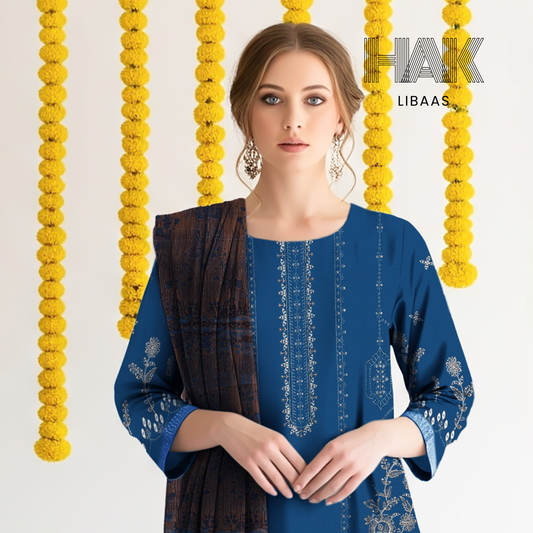 Premium Winter Dhanak Sequence Embroidered Suit – AF-203C by HAK Libaas