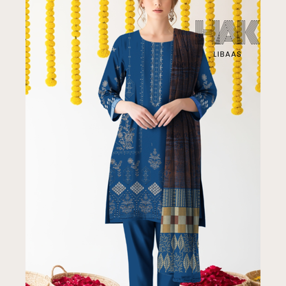 Premium Winter Dhanak Sequence Embroidered Suit – AF-203C by HAK Libaas