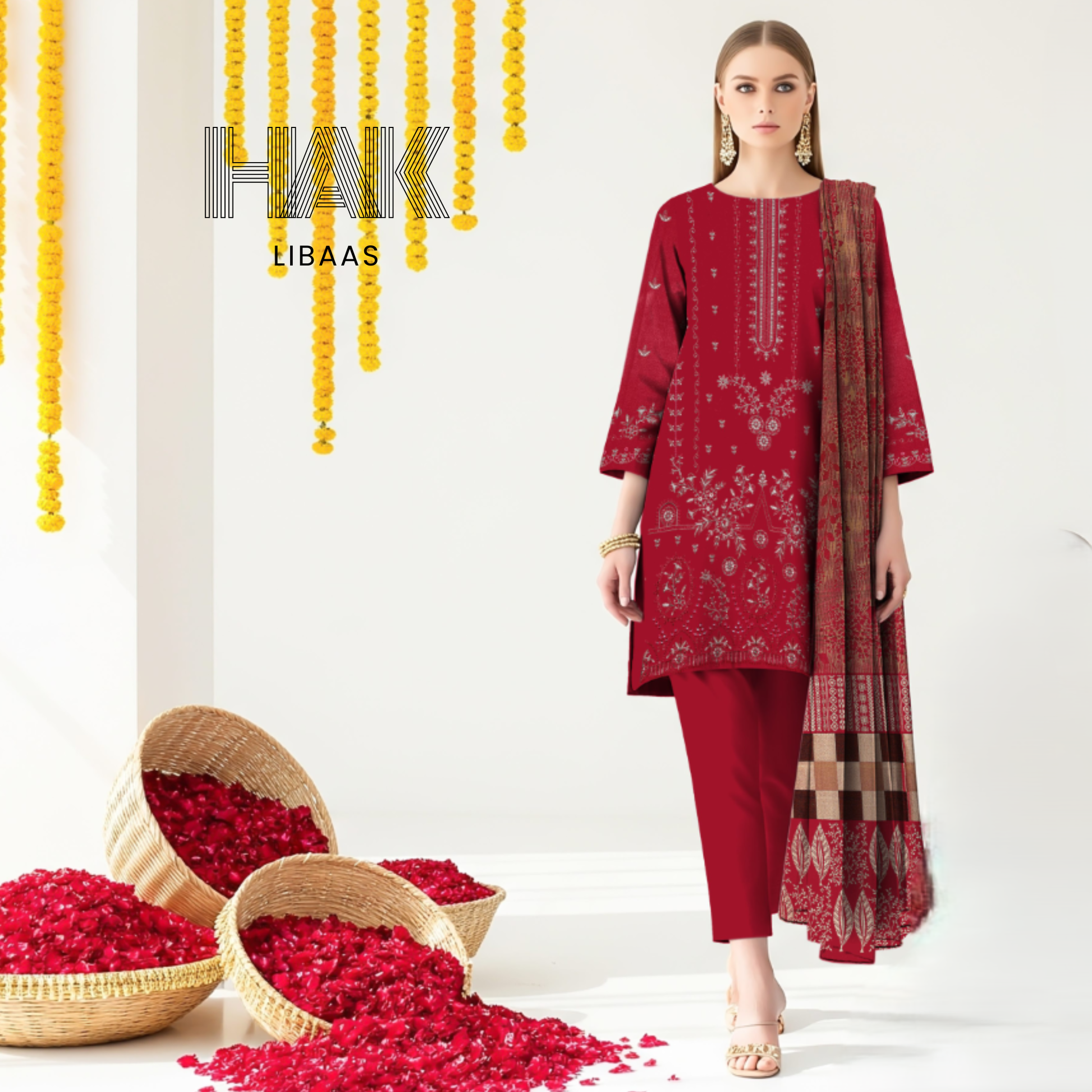 Premium Winter Dhanak Sequence Embroidered Suit – AF-203D by HAK Libaas